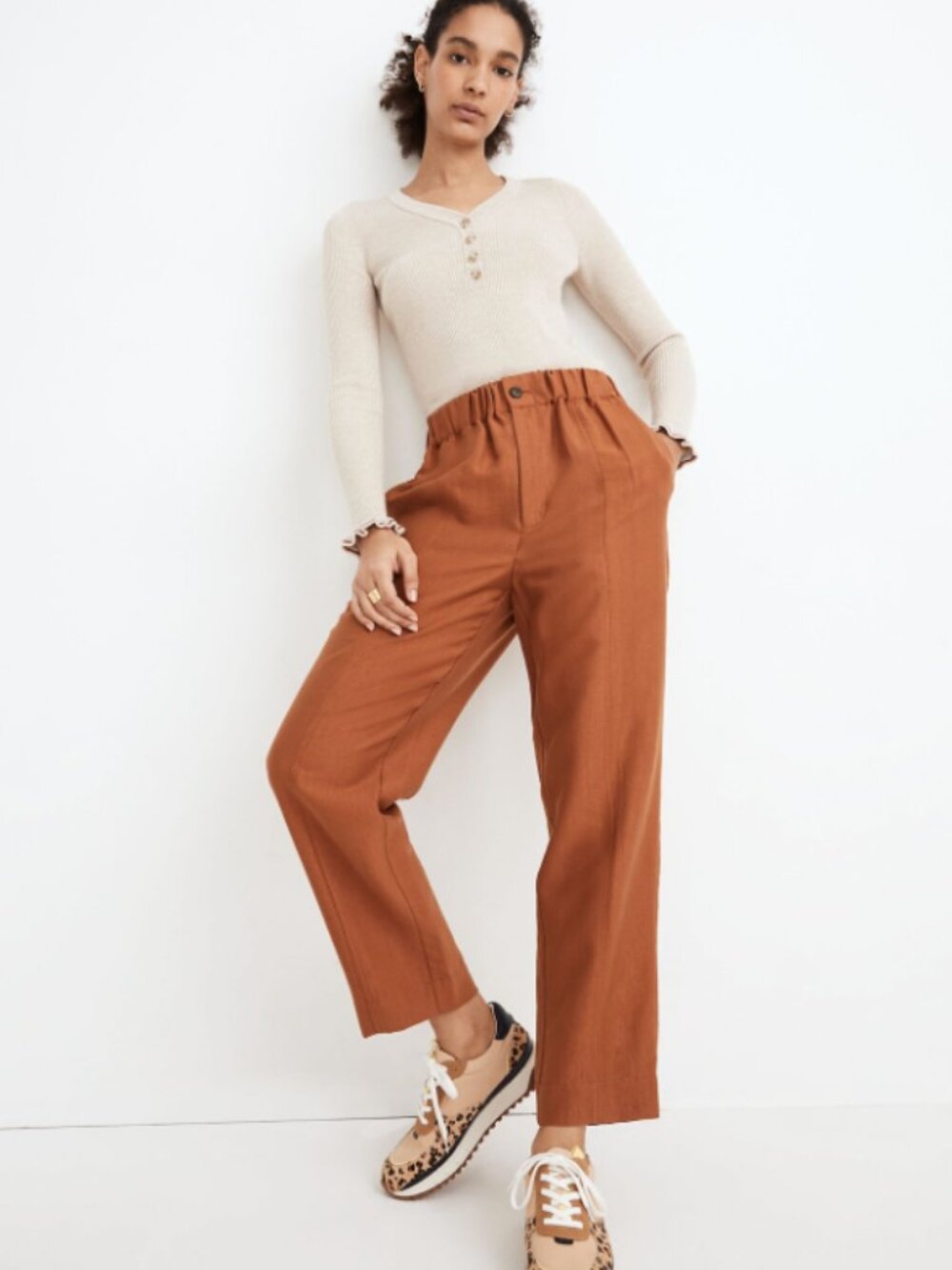 Madewell Tapered Huston Pull-On Crop Pants Burnt Clay Orange Women Medium MC989